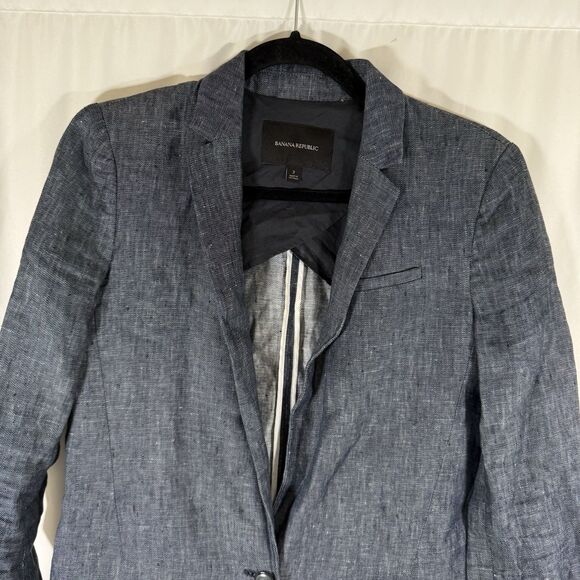 Banana Republic 100% Linen Blazer Women's 2 Blue Single Button Lightweight - Picture 3 of 9